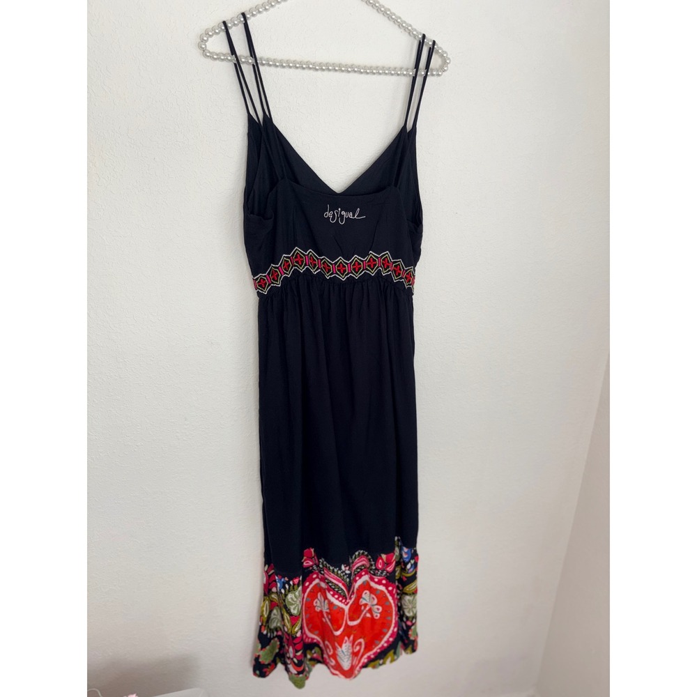 Desigual Midi dress size large Black‎ Multi Boho Embroidered Paisley